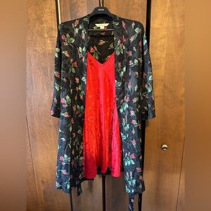 Lane Bryant Intimates Black with Red Roses Kimono with Red Rose slip size 14/20